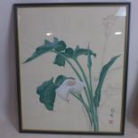 A large framed and glazed, 20th century, Chinese flower painting of an Arum-lily, signed and stamped