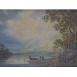 Mid to late 19th century school, Lakescape with mountains to background, watercolour, unsigned, in
