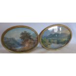 A pair of 19th century oval watercolours of mountain scenes, signed, gilt wood frames, 51 x 64cm