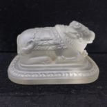 A Rene Lalique frosted glass Sacred Bull paperweight, made for Rotterdam Lloyd, Royal Dutch Mall,