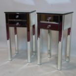 A pair of contemporary mirrored bedside chests, 1 with cracked top, H.68 W.34 D.34cm