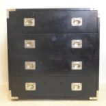 A Campaign style black painted chest of drawers, H.74 W.74 D.44cm
