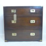 A 20th century Campaign style chest of drawers, with brass fittings, H.75 W.80 D.45cm