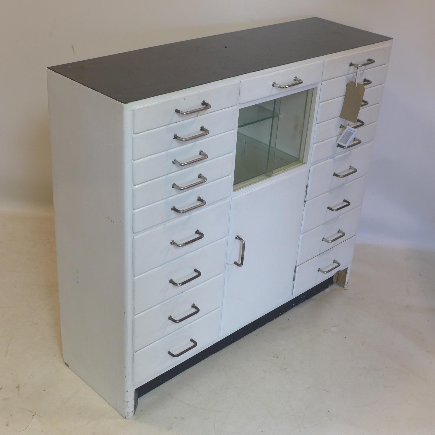 A vintage medicine/dentists cabinet with 2 glass sliding doors above cupboard door, flanked by 18 - Image 2 of 2