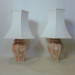 A pair of Italian ceramic table lamps with shades, H.39cm