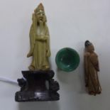 Three 19th century Chinese items to include a miniature jade bowl, 1.5 x 3.5cm, a carved soapstone