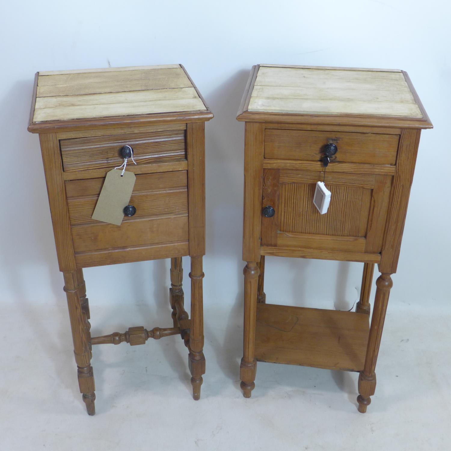 A pair of 20th century French pine bedside cabinets, H.80 W.37 D.36cm - Image 2 of 2