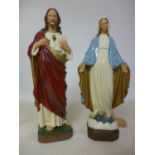 A pair of cast plaster figures of Jesus and the Virgin Mary, H.53cm (2)