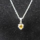 A boxed 14ct white gold and faceted citrine heart-shaped pendant on chain, L: 46cm, 2.6g