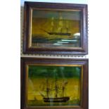 Two Regency framed reverse prints on glass of frigates, to include one of 'United States Frigate,