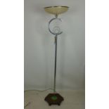 An Art Deco chrome standard lamp, with C design to support, plastic shade, raised on hexagonal oak