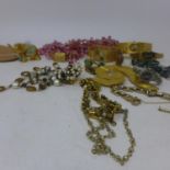 A collection of costume jewellery, to include bracelets, brooches, necklace, and three ladies