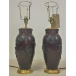 A pair of 19th century Chinese bronze vases, converted to lamps, H.34cm