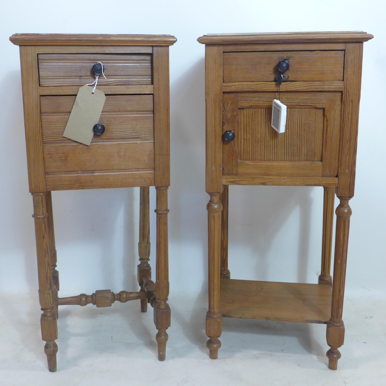 A pair of 20th century French pine bedside cabinets, H.80 W.37 D.36cm