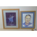 Two contemporary watercolours by the same hand, one of ballet dancers and a portrait, indistinctly