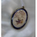A circa 1890's Chinese oval porcelain pendant in a gilt brass mount to pendant loop, 6 x 4cm