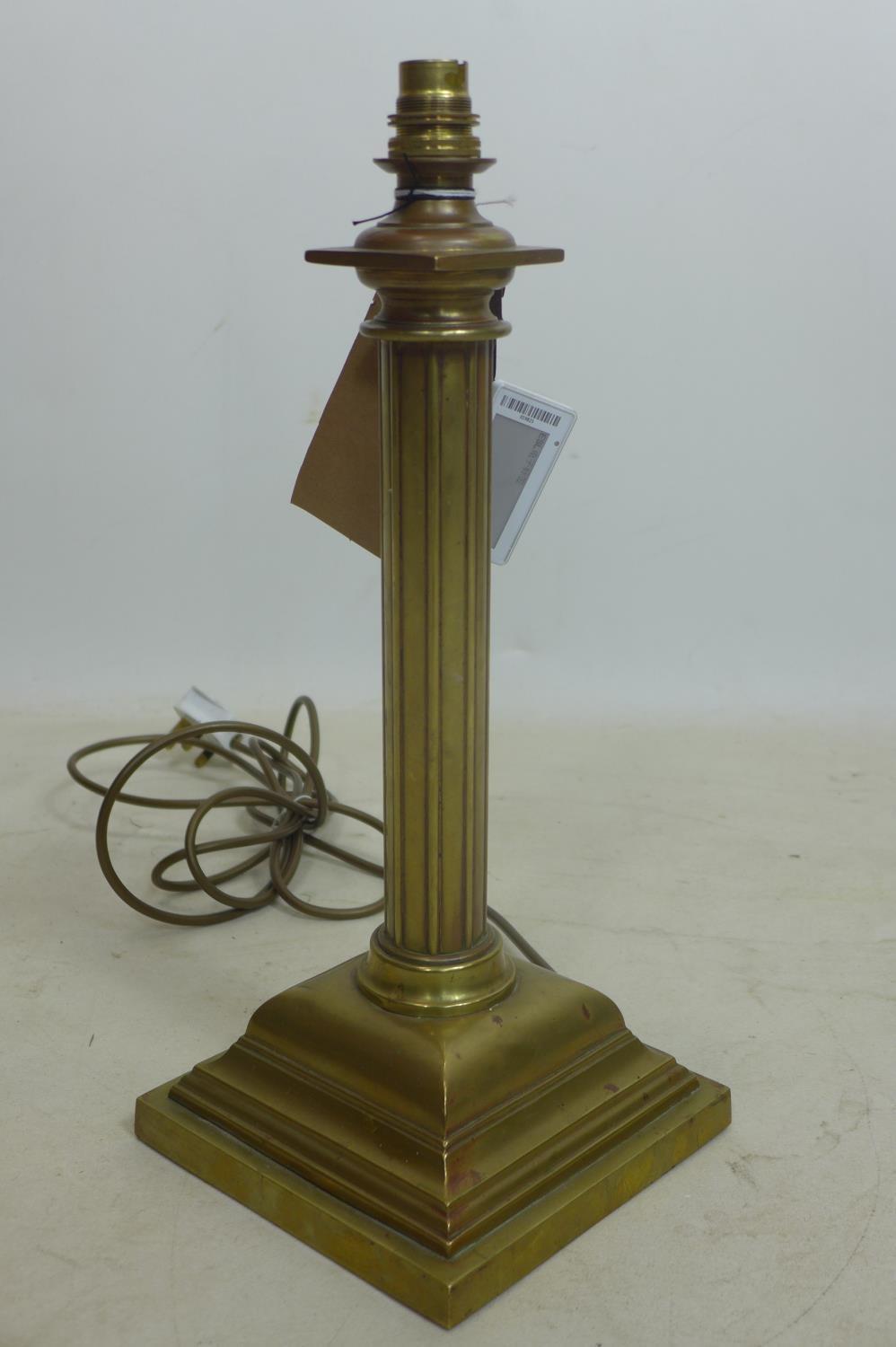 A 19th century, brass column table lamp on squared plinth base, 41.5cm - Image 2 of 2