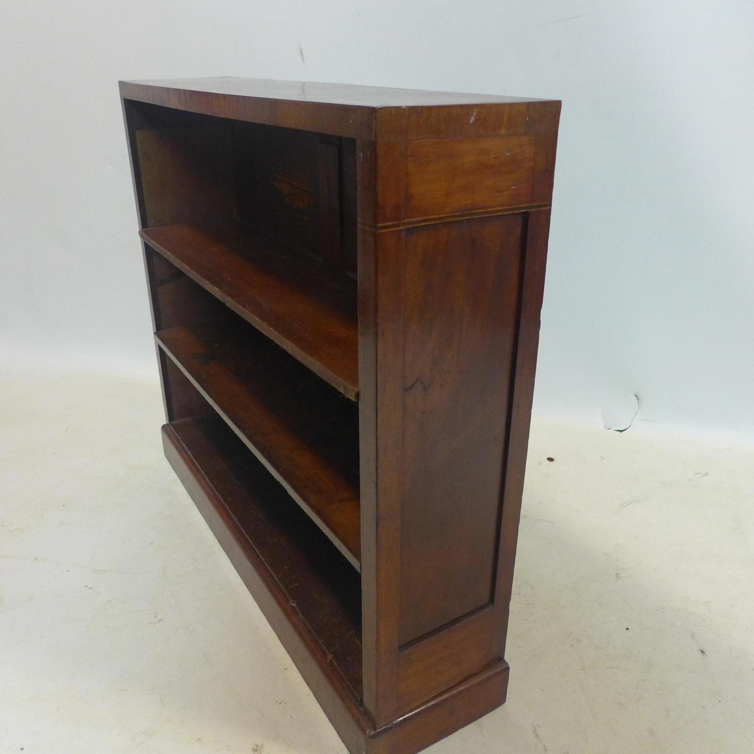 An early 20th century inlaid mahogany open bookcase, raised on plinth base, H.73 W.86 D.21cm - Image 2 of 2