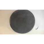 An ebonised port cask end, marked 'Gould Campbell' and 'Clode & Baker OPorto', Diameter 46cm