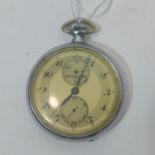 A vintage Heuer plated pocket watch, the dial with Arabic numerals and two sub dials (plastic