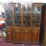 A Georgian style inlaid mahogany breakfront library bookcase, H.213 W.178 D.43cm