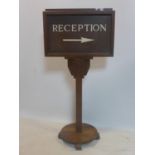 An Art Deco floor stand oak 'reception' sign, H.113cm