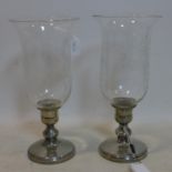 A pair of 20th century storm lanterns with etched glass, H.38 D.18cm