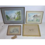 Three watercolours, to include one of two nests containing eggs by W. Hunt, 8 x 11cm, a view of a