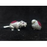 Two sterling silver pincushions in the form of a chick 2 x 1.5cm and a beaver with ruby eyes, Gross: