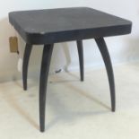 A 1930's ebonised spider table by J.Halabala, H.64 W.65 D.65cm