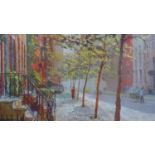 After Peter Haywood, a large print of a New York street scene, 60 x 100cm