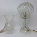 A crystal table lamp, H.28cm, together with a crystal vase, H.15cm (2)
