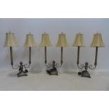 A set of 3 contemporary twin branch table lamps, H.69cm