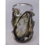 A large Italian, 1960's vase of globular form in clear and marbled brown glass, polished pontil to