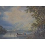 WITHDRAWN- Mid to late 19th century school, Lakescape with mountains to background,