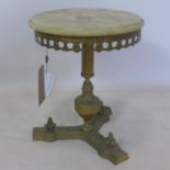 A 20th century Italian gilt metal and onyx lamp table, H.43 D.35cm