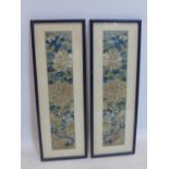 A pair of late 19th / early 20th century Chinese embroideries, depicting stylised flowers, in