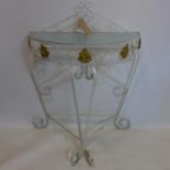 A 1960's French white painted metal and glass-topped console table, 97 x 72cm