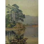 W. J. Hunt, A framed oil on board of a lakeside scene, dated 1930, signed lower right, 51 x 34cm