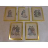 A set of five circa 1860's gilt-framed and glazed French engravings with hand-coloured detailing