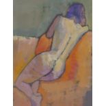 A mid 20th century oil study of a nude, signed L. Emery and dated 1974, 58 x 38cm