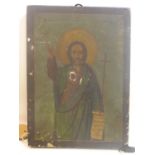 A Greek icon of John the Baptist, painted wooden panel, signed and dated 1916, 27 x 20cm