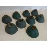 A set of 9 vintage green painted mercury glass light shades by X-Ray, with fittings