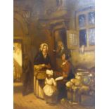 After Willem Rikkers, figures in courtyard scene, oil on panel, bearing signature, 32 x 26cm