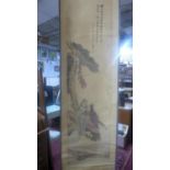 A Chinese scroll depicting two figures by a tree, with Chinese inscription, 189 x 48cm