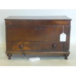 A Regency fruit wood box, with hinged compartment over single drawers, raised on turned feet, H.27