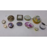 A collection of enamel boxes, to include a 1988 Halcyon Days example, a Crummies & Co. pill box, a