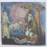 Naval J Jijina, Indian, surrealist religious scene, oil on canvas, 95 x 97cm