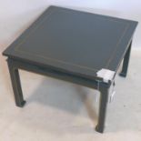 A Chinese style green painted table, H.42 W.61 D.61cm