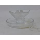 A Lalique, France, crystal 'Love Birds' pin tray, signed to base, H.5cm Diamter 10cm
